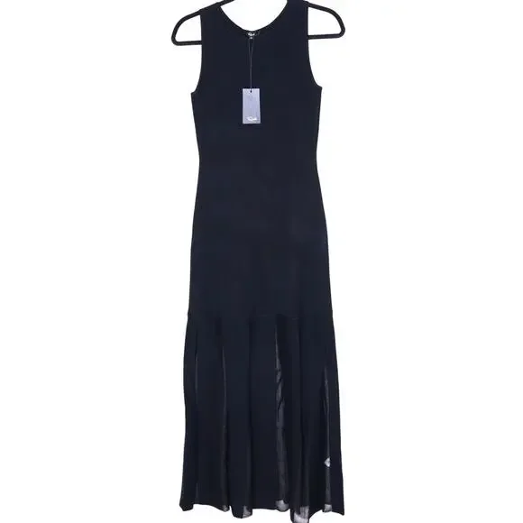 RAILS NEW Alessia A-Line Maxi Dress Black Mesh Pleated Heavy Knit Women's M - Picture 2 of 11
